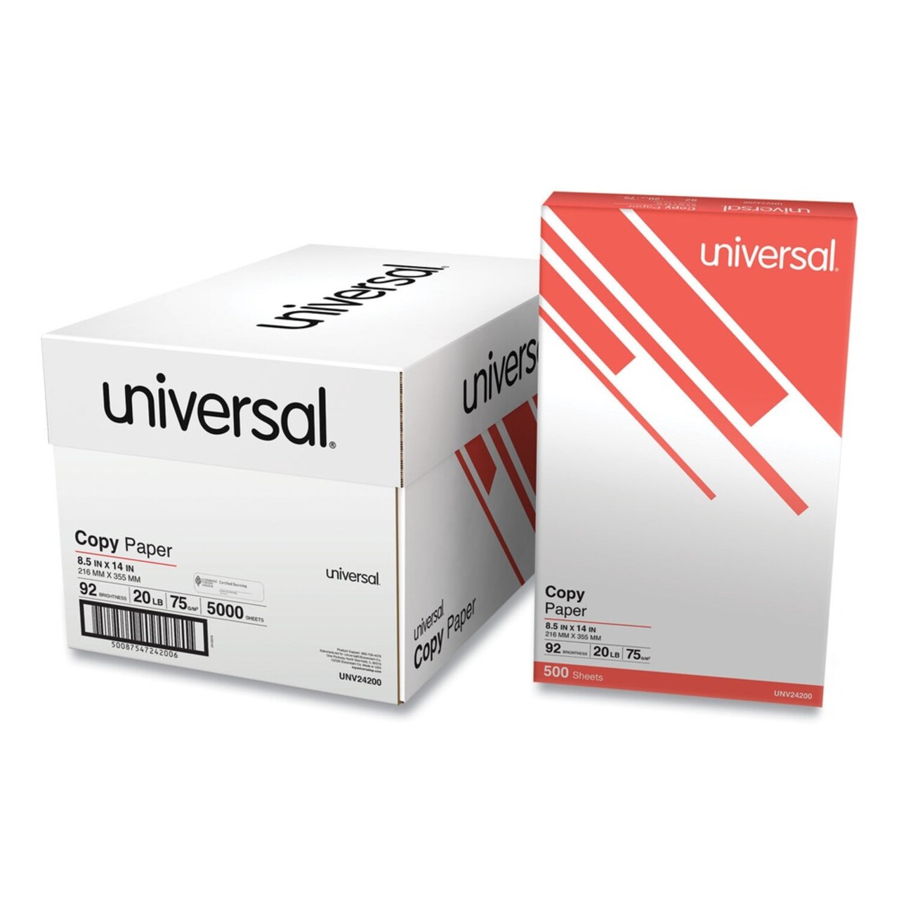 Universal 8.5 in. x 14 in. 92 Bright 20 lbs. Bond Weight Legal Size Copy Paper - White (10 Reams/Carton)